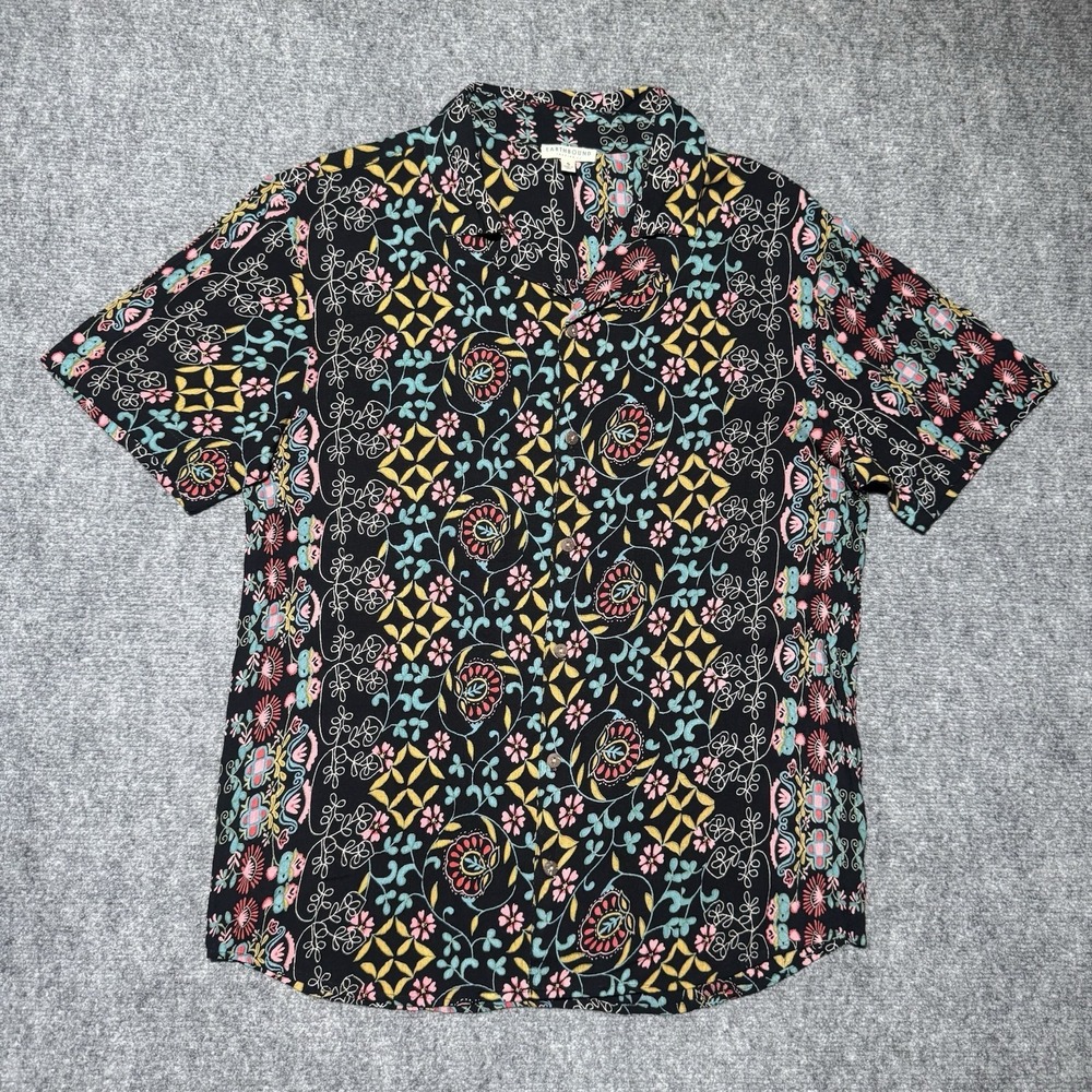 Earthbound Floral Psychedelic‎ Button Up Loop Collar Super Light Men Small